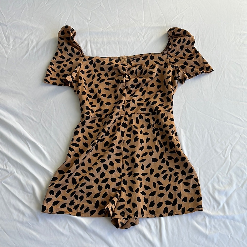 Cheetah Print Satin Off Shoulder Romper | Missguided